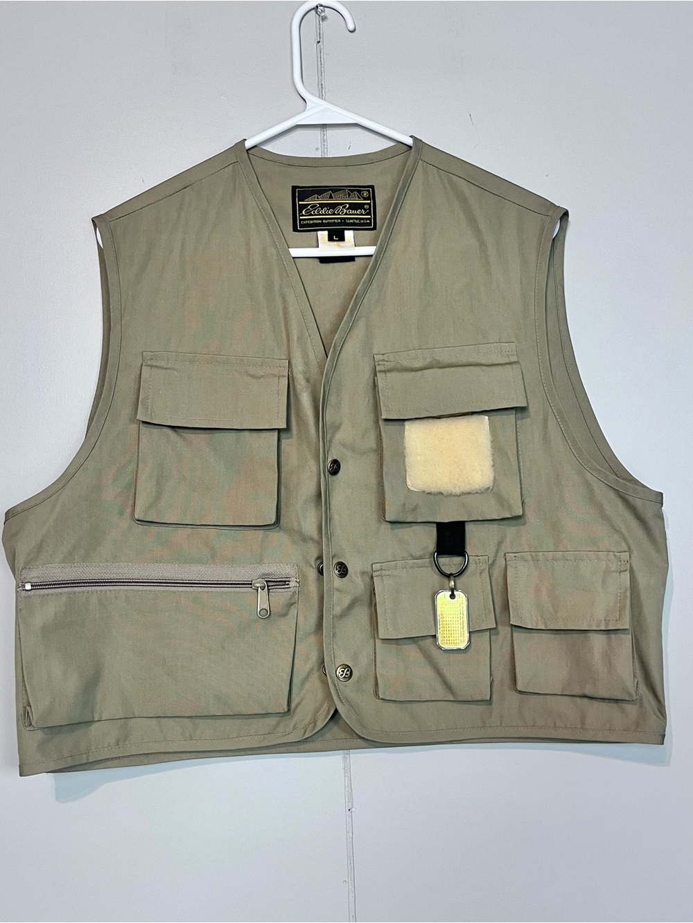 Vintage Eddie Bauer Expedition Outfitter Fishing Utility Vest Khaki Large